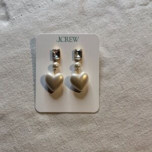 J. Crew Cubic Zirconia and Pearl Heart Earrings NWT